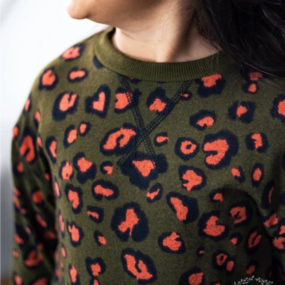 Girl's Leopard Print Long Sleeve Sweater- Green - Picture 2 of 3